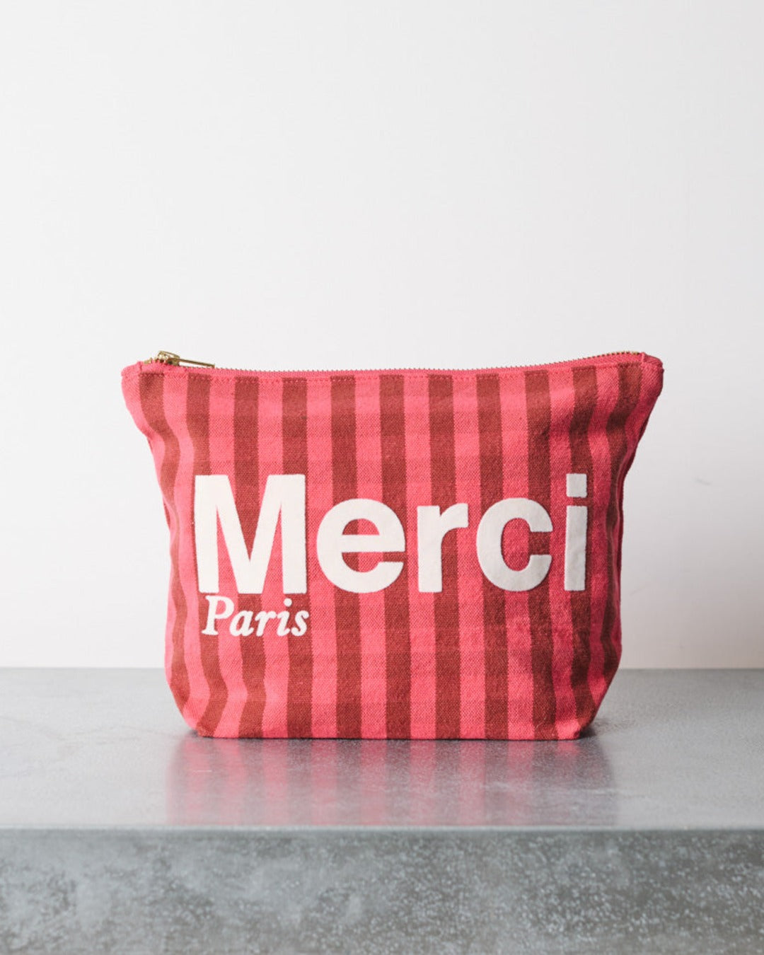 Merci - Cotton pouch - Pink, Burgundy & Cream