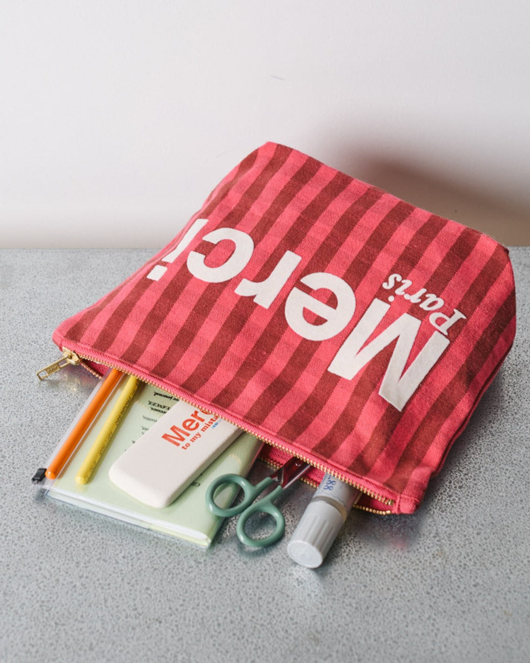 Merci - Cotton pouch - Pink, Burgundy & Cream
