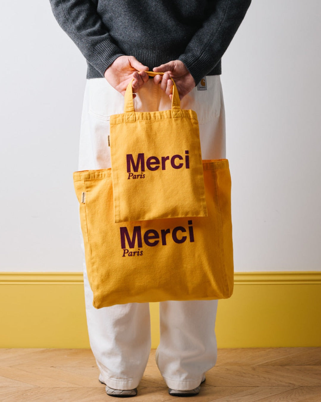 Merci - Cotton Tote Bag - Yellow & Plum