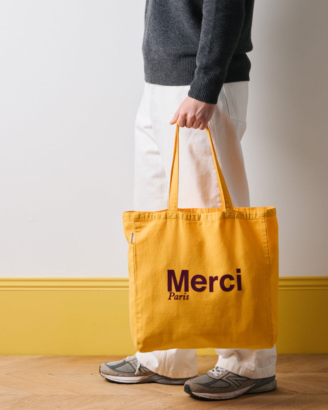 Merci - Cotton Tote Bag - Yellow & Plum