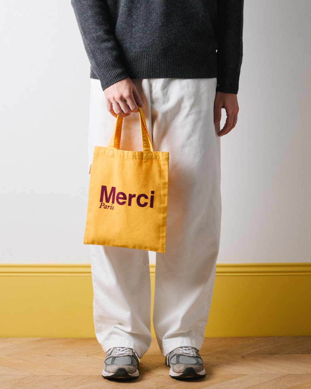 Merci - Cotton Tote Bag - Yellow & Plum