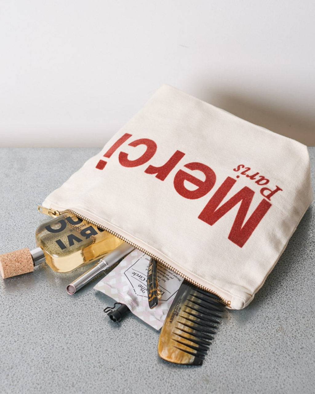 Merci - Cotton pouch - Cream & Wine