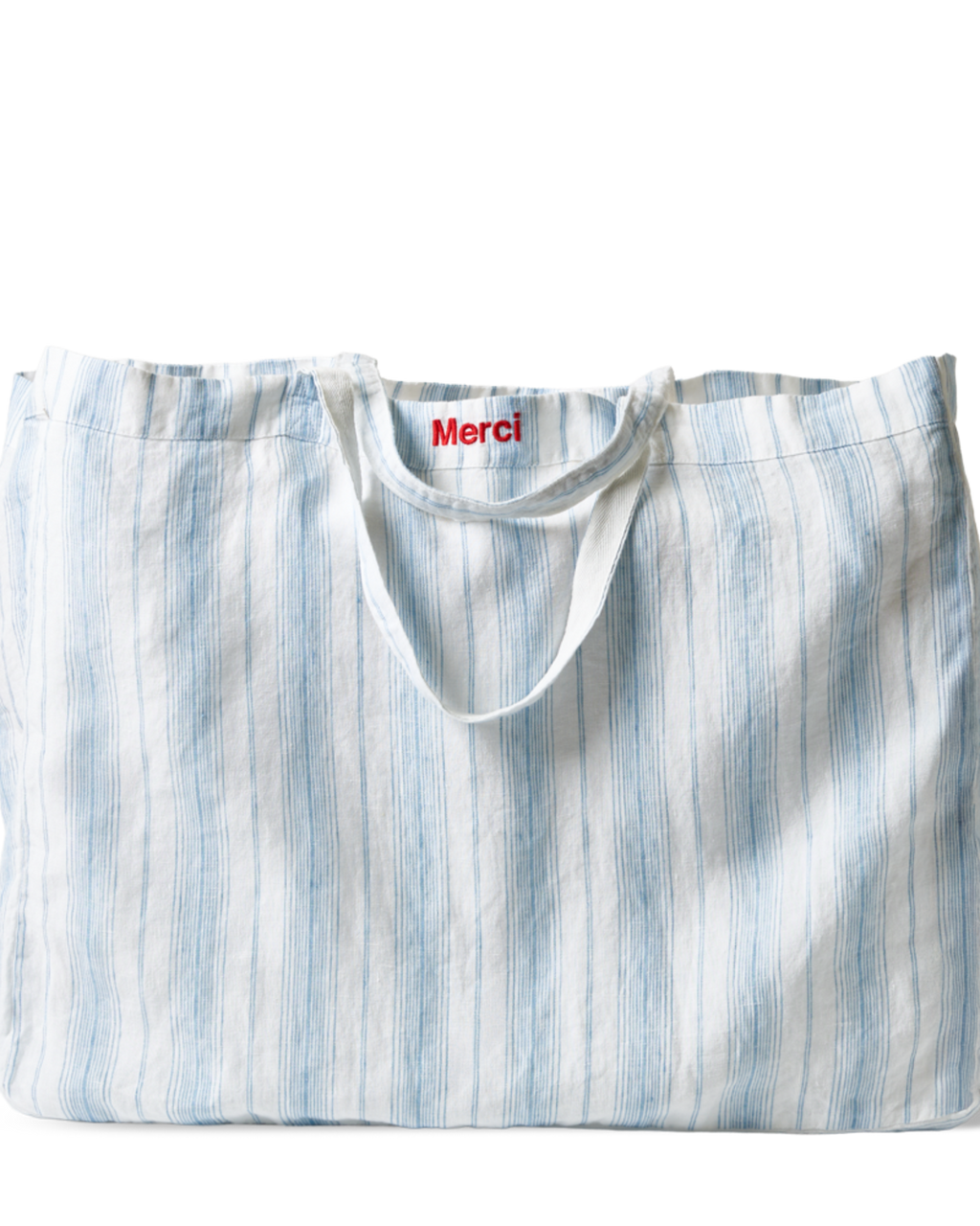 Merci - Cabas En Lin Lavé - Rayures Toile Bleu Primaire