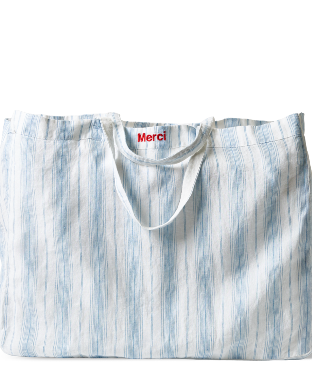 Merci - Cabas En Lin Lavé - Rayures Toile Bleu Primaire