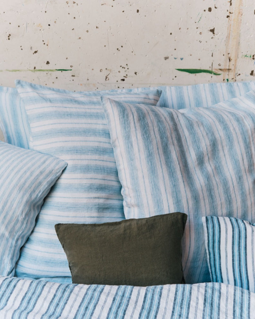Washed Linen Pillowcase - Primary Blue Canvas Stripes