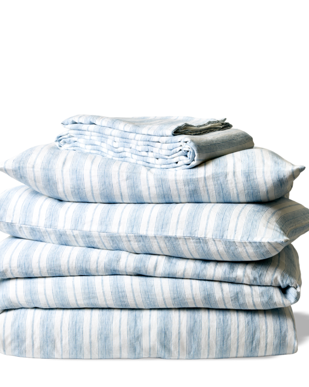 Merci - Housse De Couette En Lin Lavé - Rayures Toile Bleu Primaire