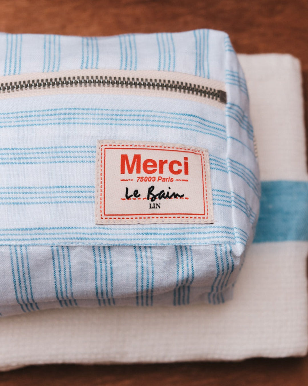 Merci - Trousse De Toilette - Rayures Pinceau Bleu Primaire