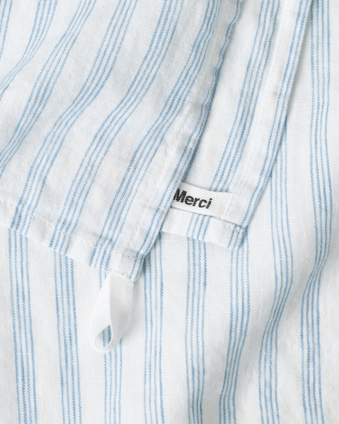 Merci - Washed linen tea towel - Primary Blue Paintbrush Stripes