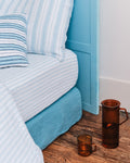 Merci - Washed linen fitted sheet - Primary Blue Paintbrush Stripes