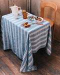 Merci - Nappe En Lin Lavé - Rayures Palette Bleu Primaire
