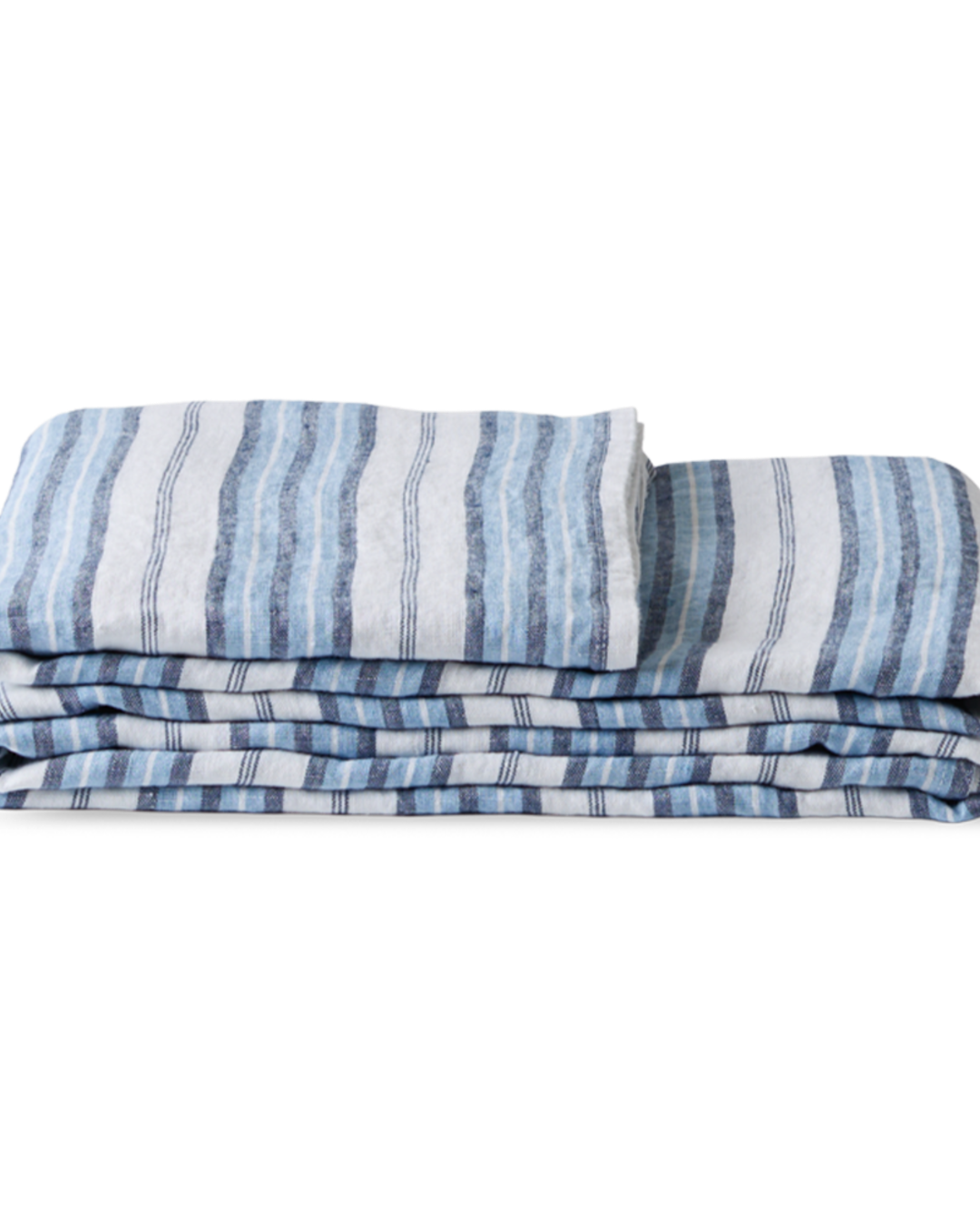 Merci - Nappe En Lin Lavé - Rayures Palette Bleu Primaire