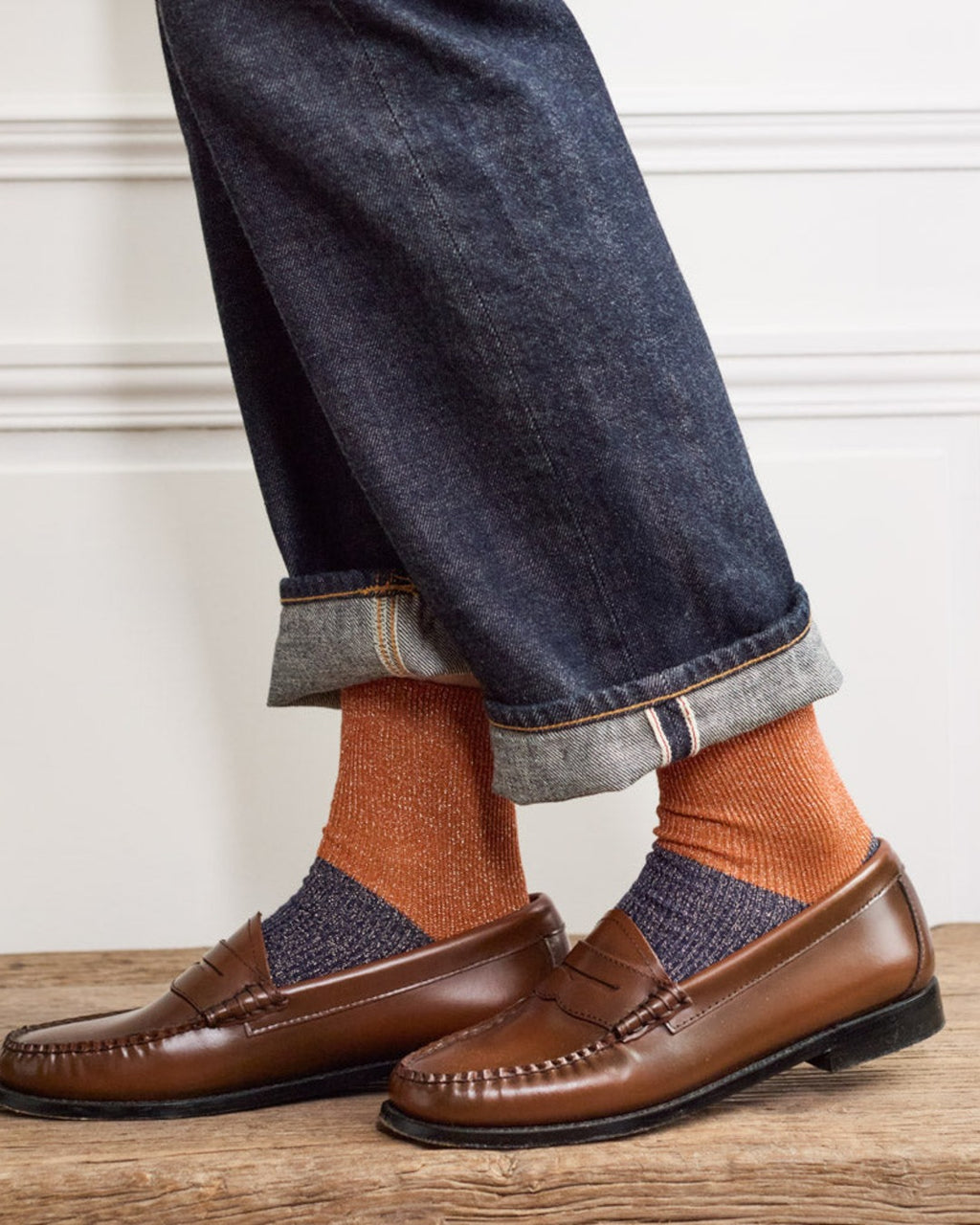 Merci - Chaussettes Ludo - Orange & Marine