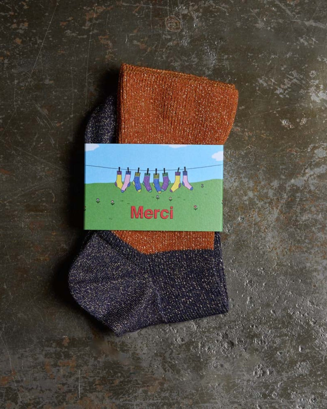 Merci - Chaussettes Ludo - Orange & Marine