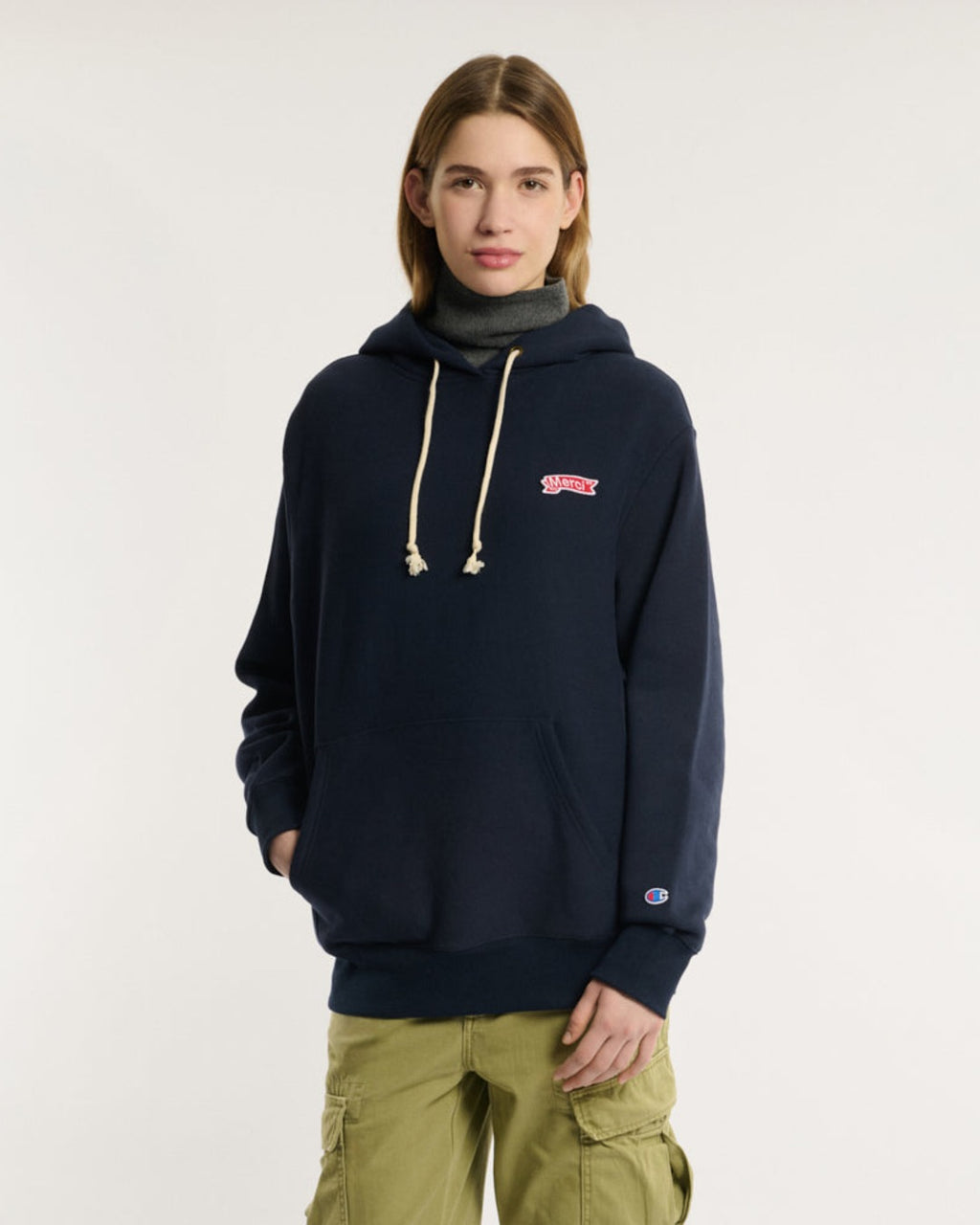 Merci x Champion - Sweat À Capuche Merci Patch - Navy