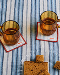 Merci - Ensemble De 6 Dessous De Verre En Lin Lavé - Rayures Pinceau Bleu Primaire