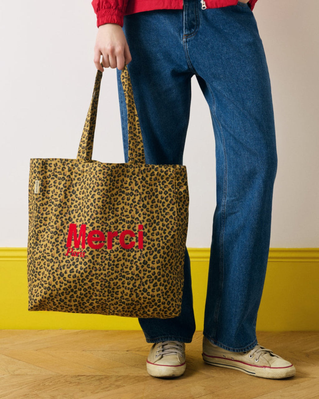 Merci - Tote Bag En Coton - Léopard & Rouge