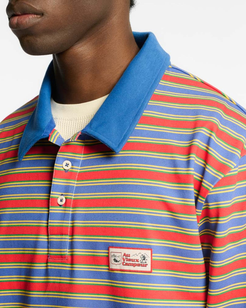 Au Vieux Campeur - Congés Payés - Polo Roger À Rayures - Vert Rouge & Bleu