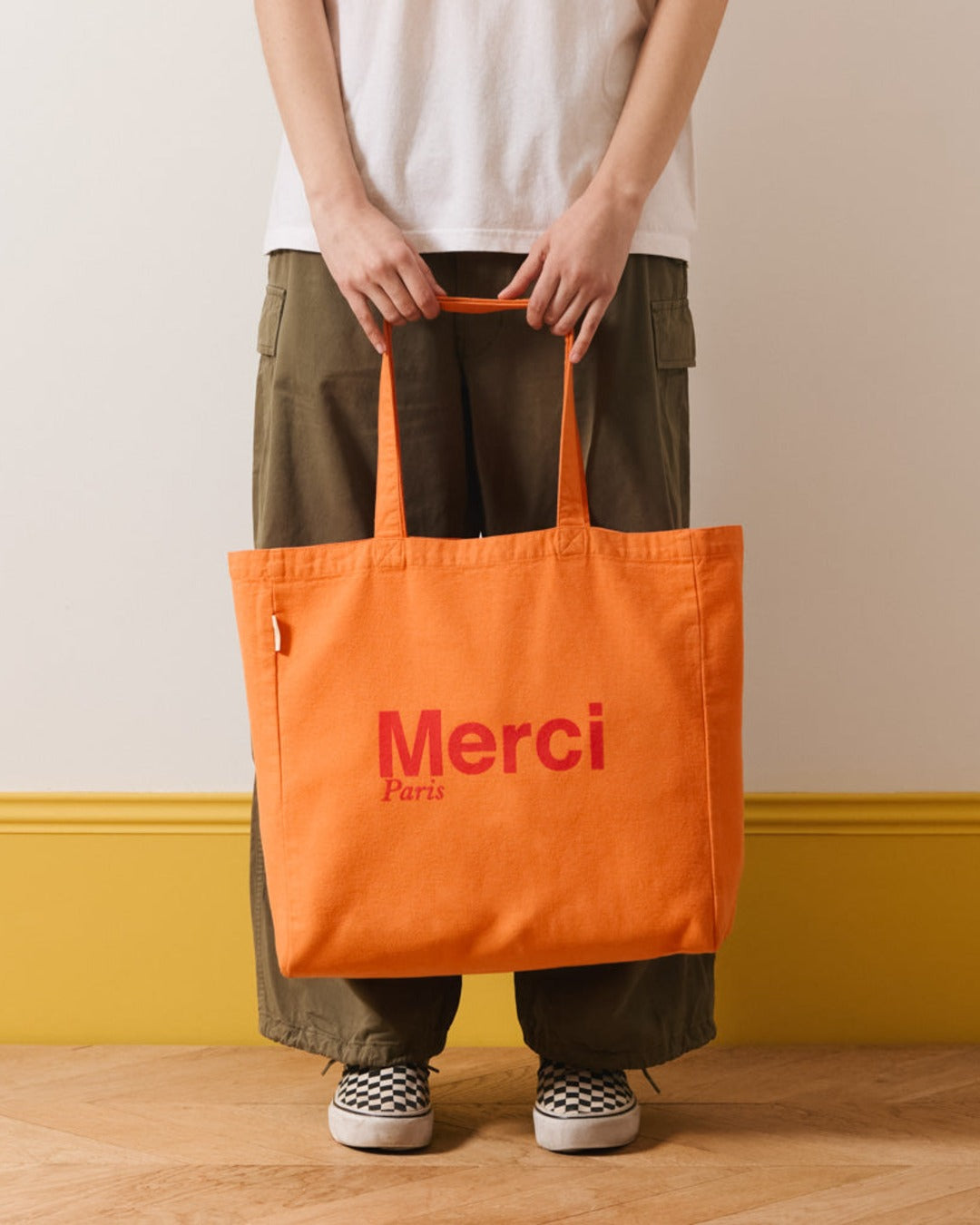 Merci - Cotton Tote Bag - Apricot & Raspberry