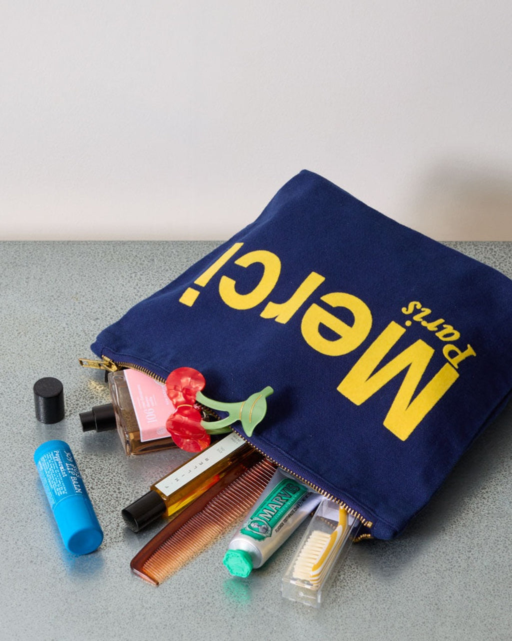 Merci - Pochette En Coton - Bleu Nuit & Banane