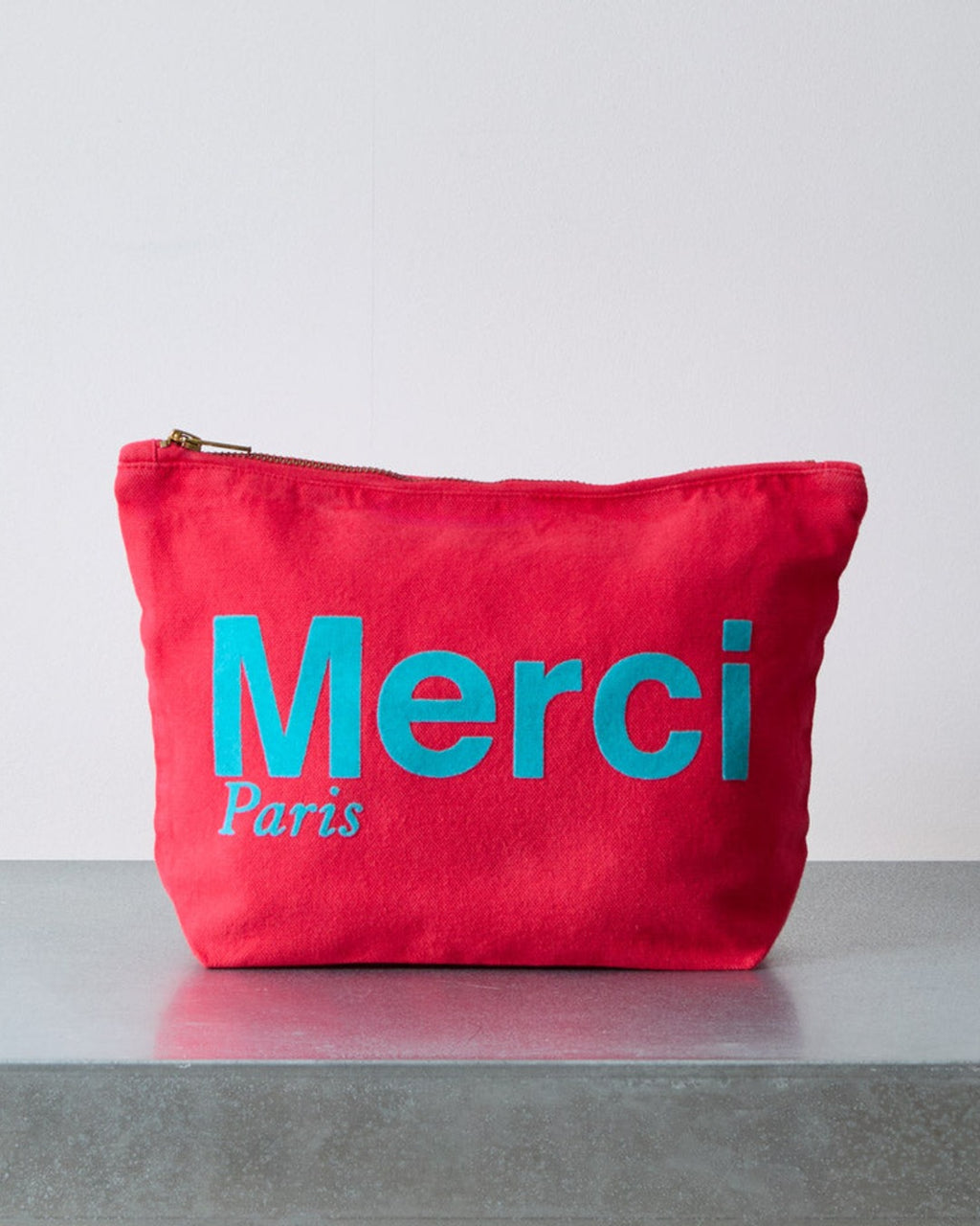 Merci - Pochette En Coton - Framboise & Turquoise