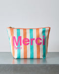 Merci - Striped cotton clutch - Turquoise & Apricot