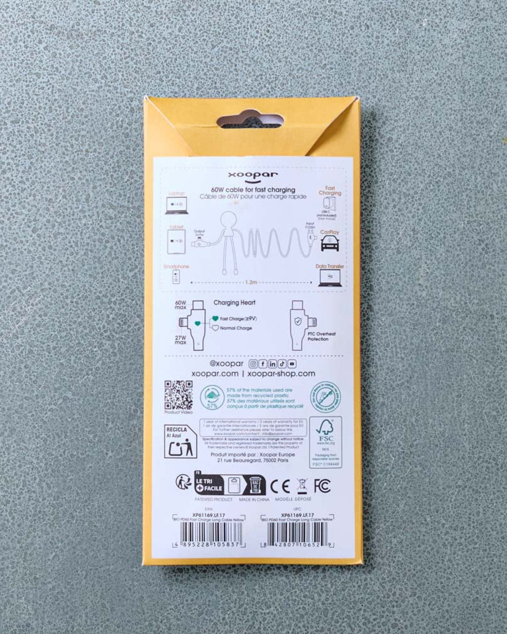 Xoopar - Cable Mr Bio Long Fast - Jaune