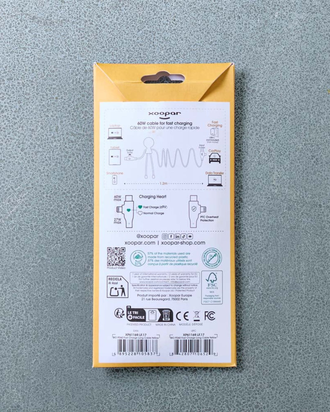 Xoopar - Cable Mr Bio Long Fast - Jaune