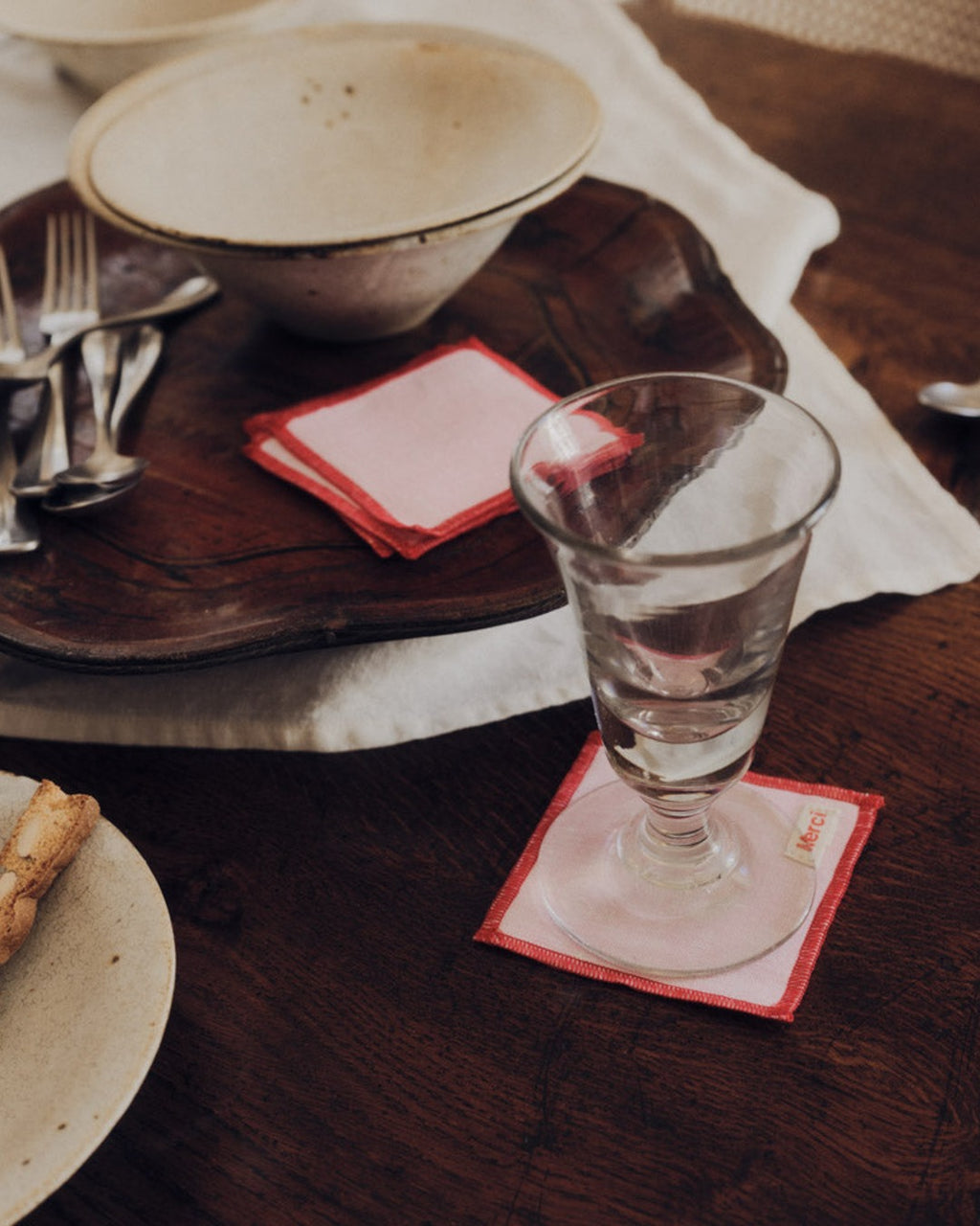 Merci - Ensemble De 6 Dessous De Verre En Lin Lavé - Rose Granité