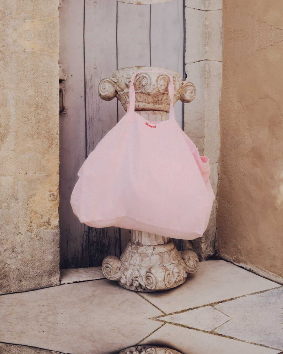 Merci - Washed linen Merci shopping bag - Granita Pink