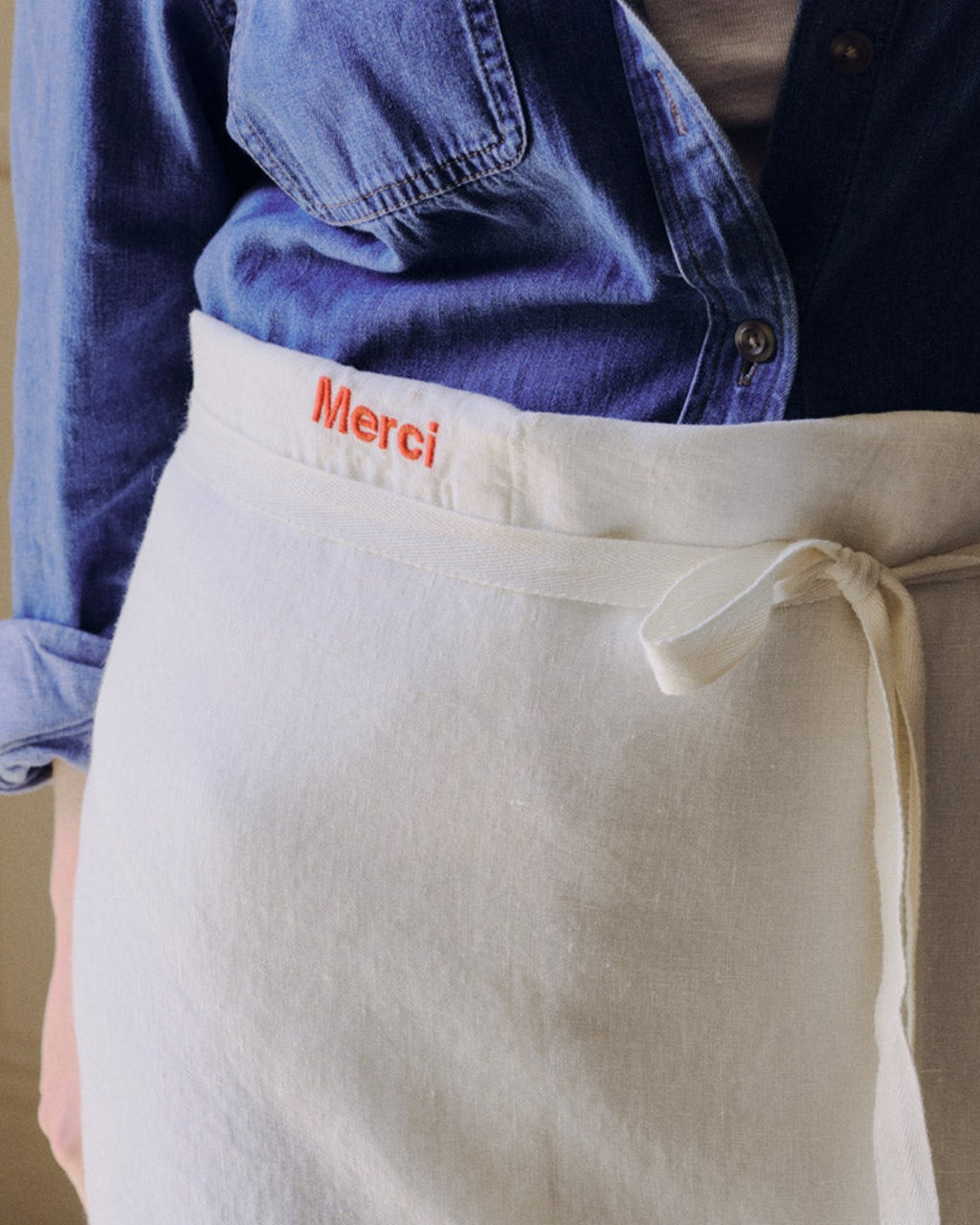 Merci - Tablier En Lin Lavé - Blanc Coquillage