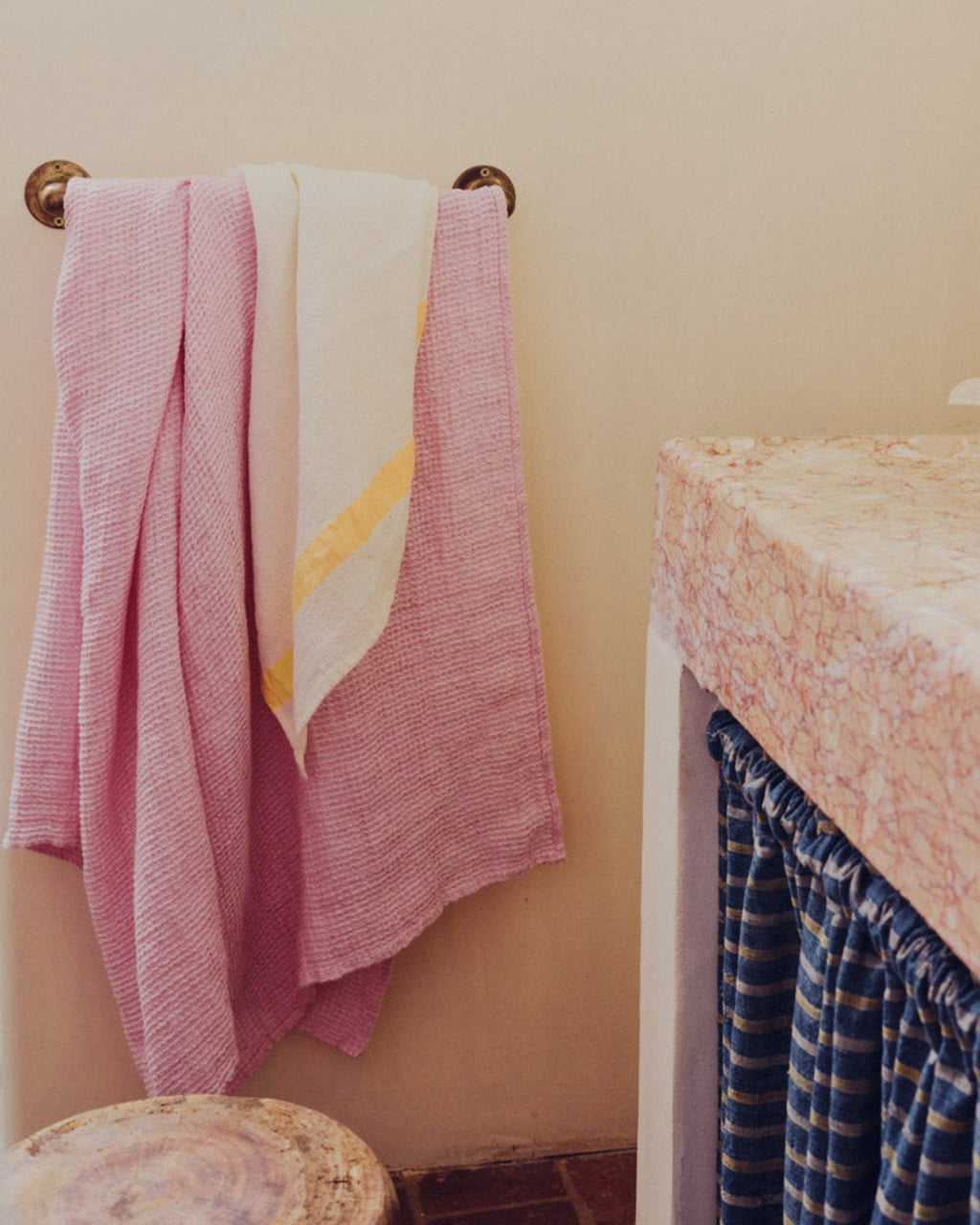 Merci - Serviette De Bain En Lin Waffle - Rose Granité