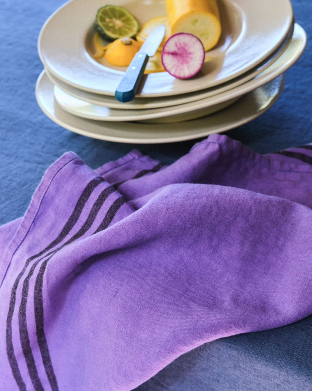 Merci - Washed linen tea towel - Storm Violet