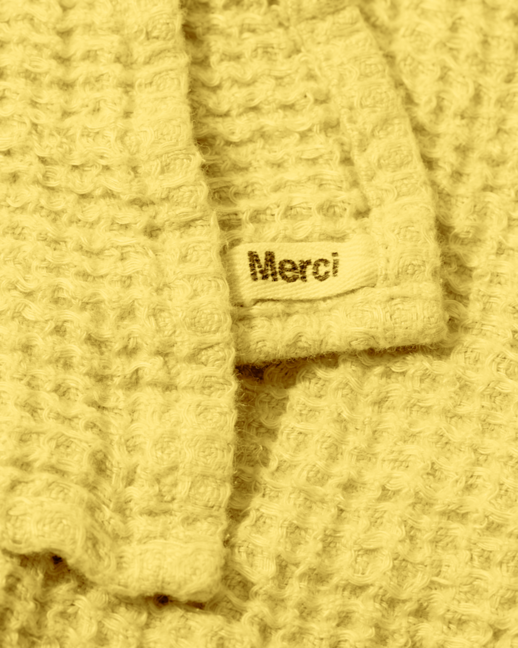 Merci - Serviette De Bain En Lin Waffle - Jaune Citronnade