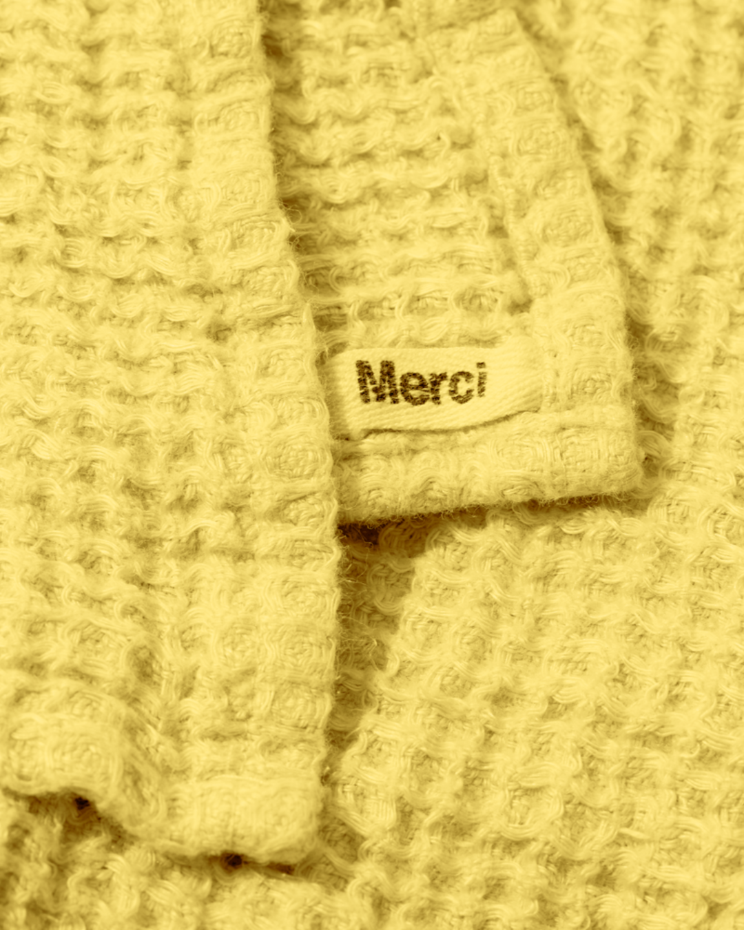 Merci - Serviette De Bain En Lin Waffle - Jaune Citronnade