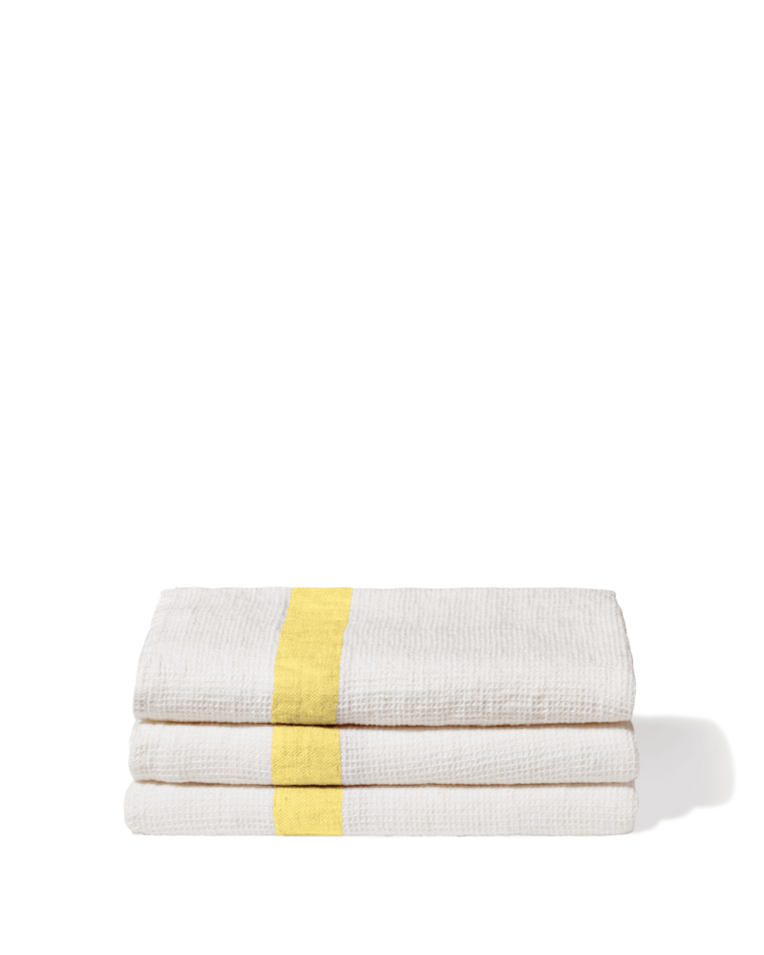 Merci - Serviette De Bain En Lin Nid D'Abeille - Bande Jaune Citronnade