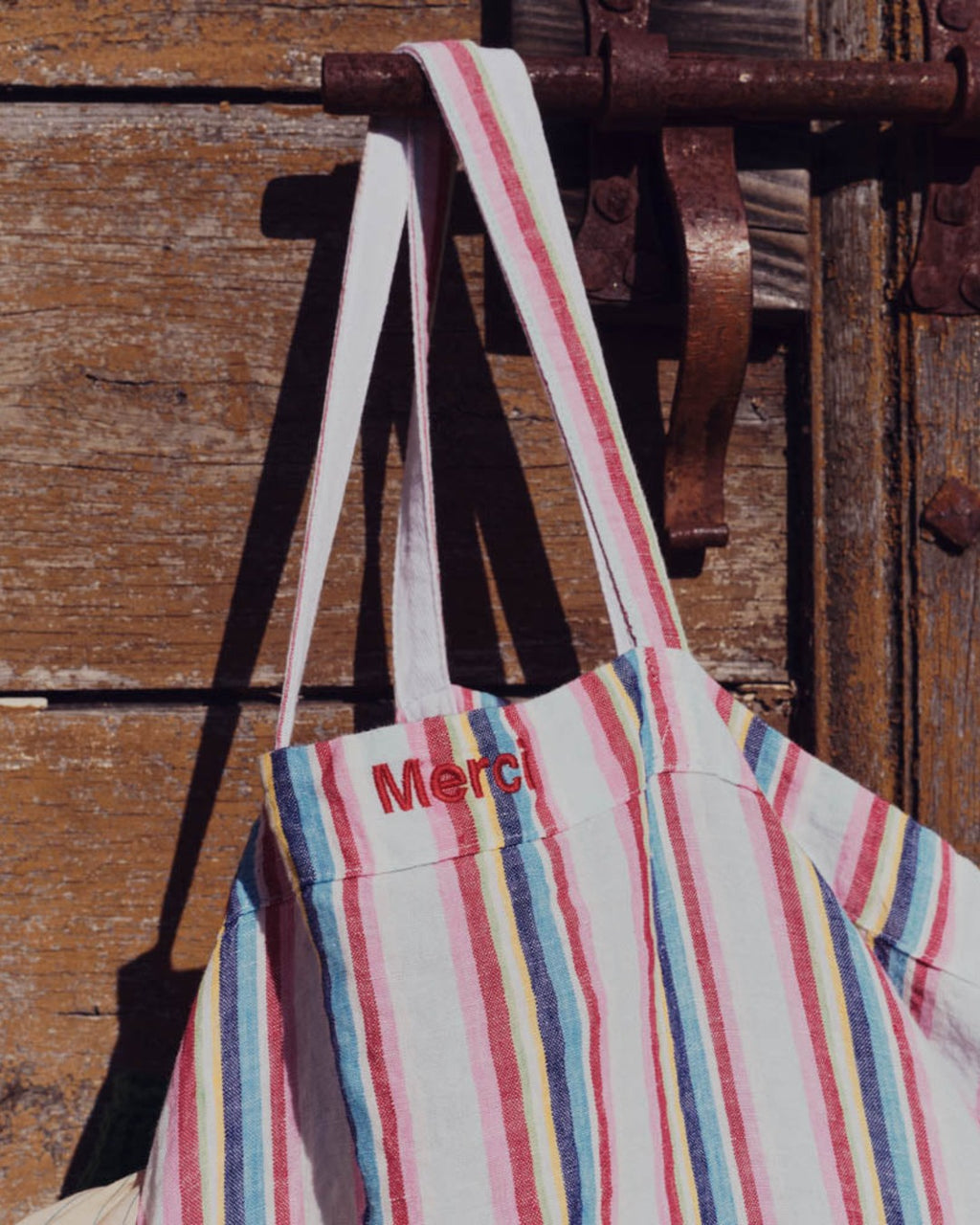 Merci - Washed linen Merci shopping bag - Parasol Stripes