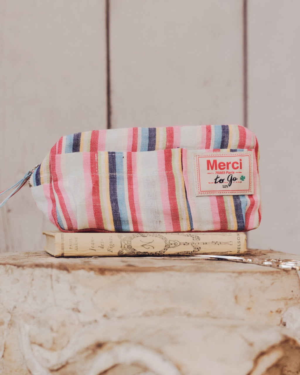 Merci - Washed linen pencil case - Parasol Stripes