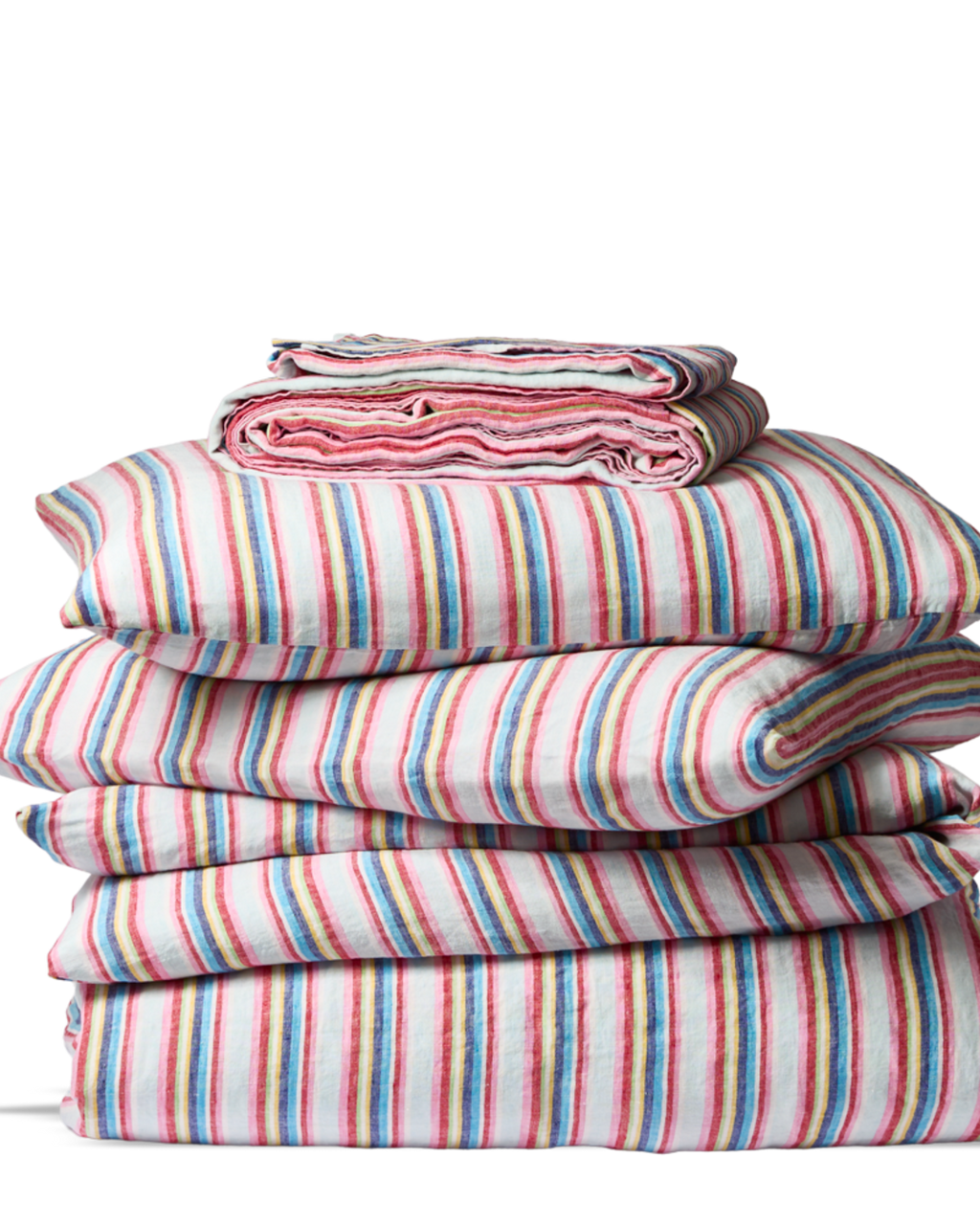 Merci - Washed linen flat sheet - Parasol Stripes