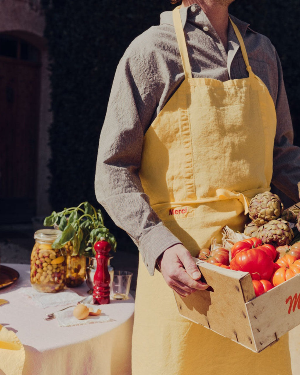 Merci - Washed linen apron - Lemonade Yellow