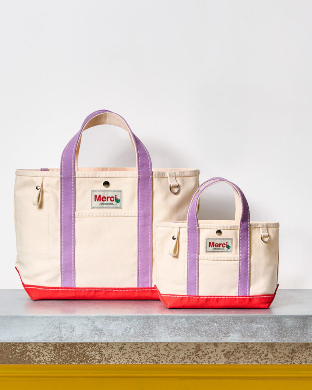 Merci - Candide shopping bag - Ecru, Lilac, and Red