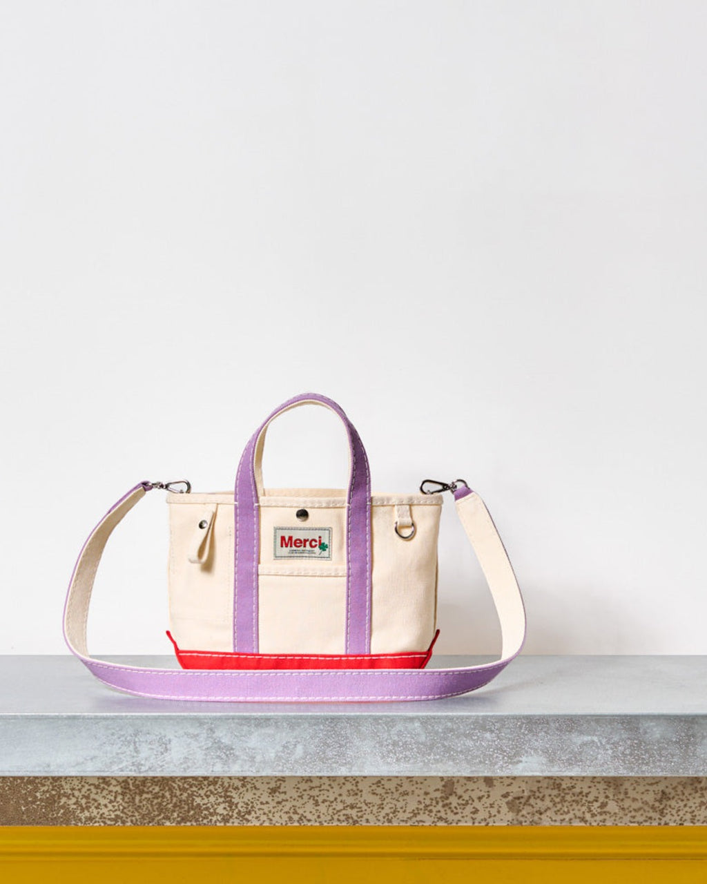 Merci - Candide shopping bag - Ecru, Lilac, and Red