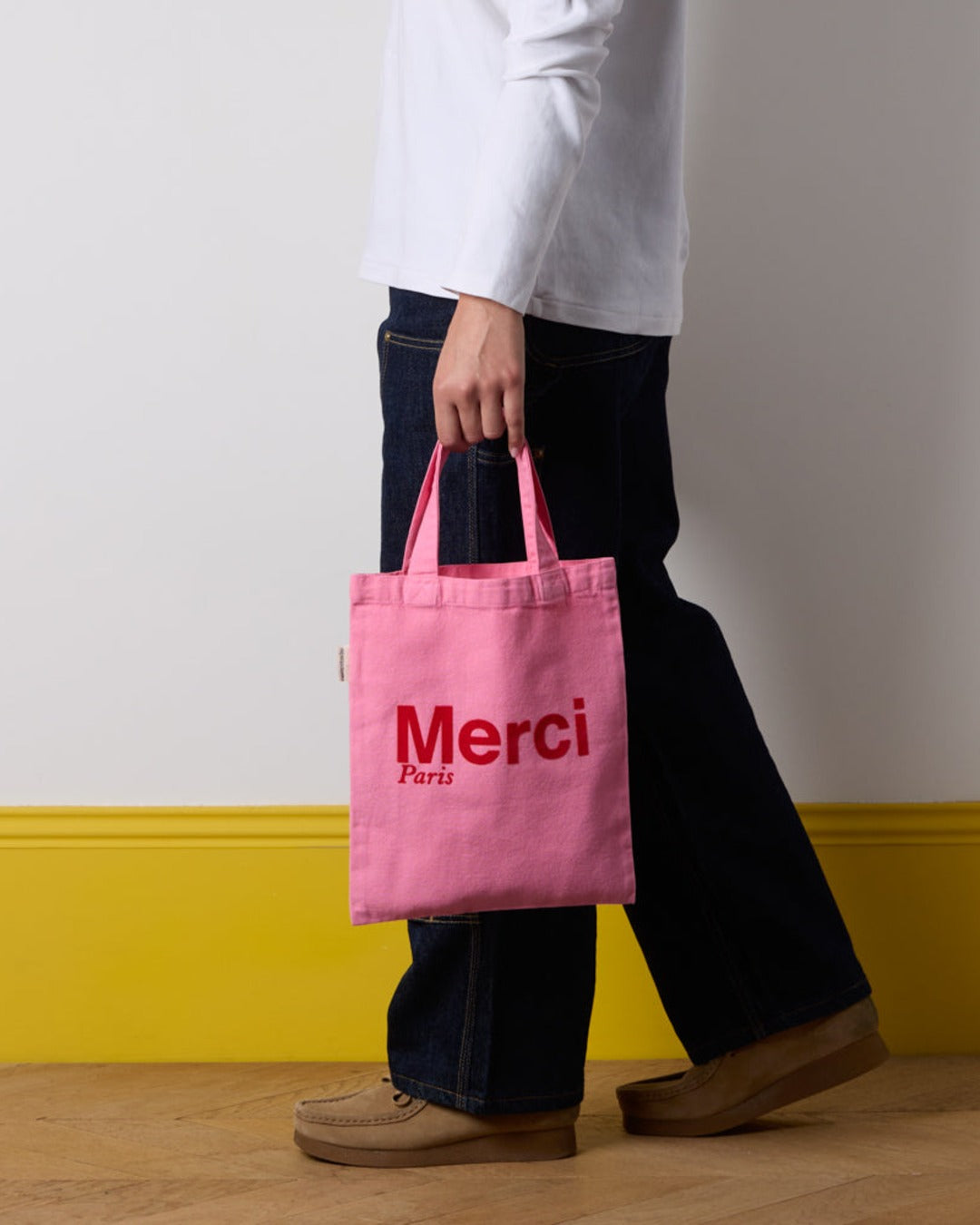 Merci - Cotton Tote Bag - Pink & Red