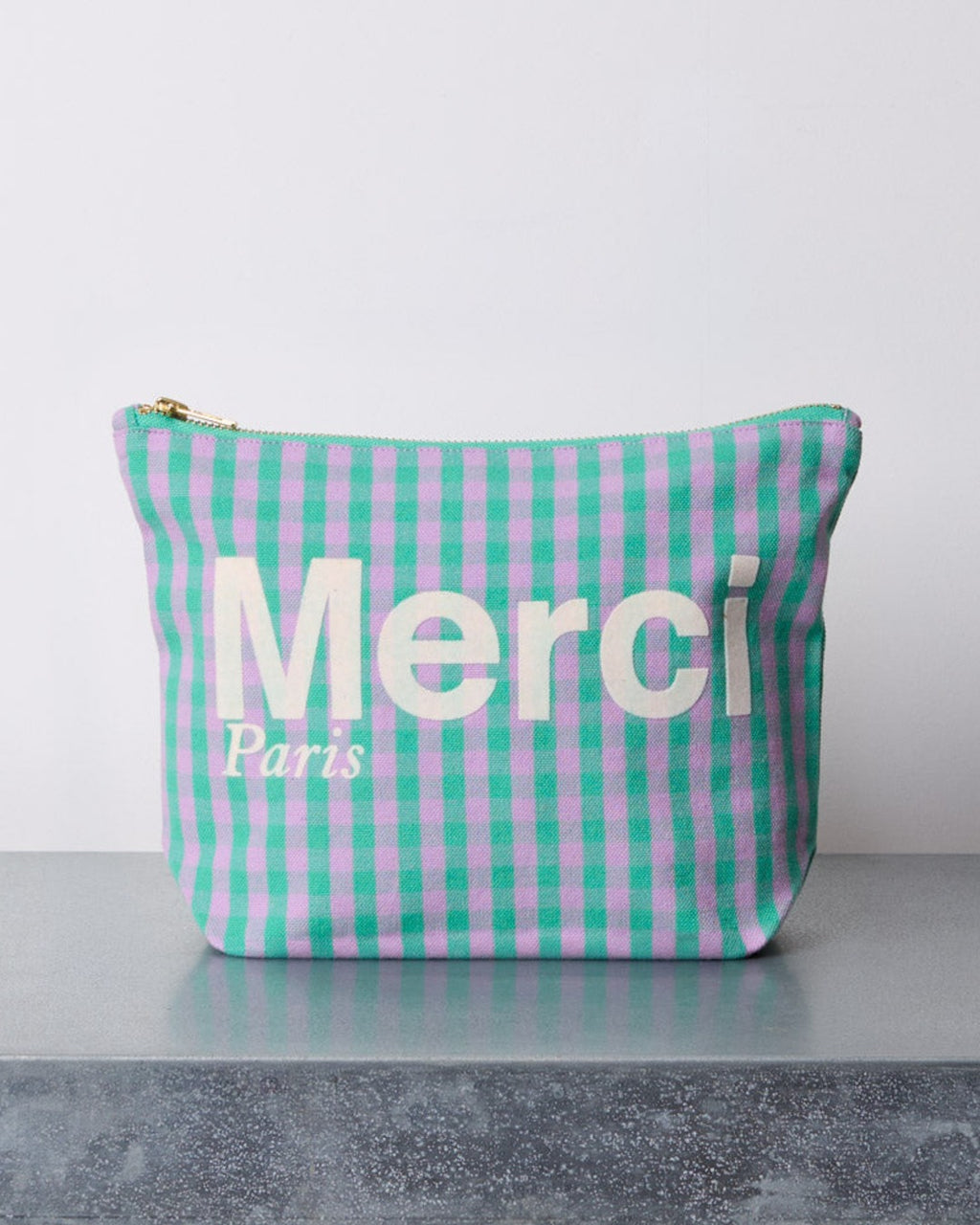 Merci - Vichy cotton clutch - Green & Lila