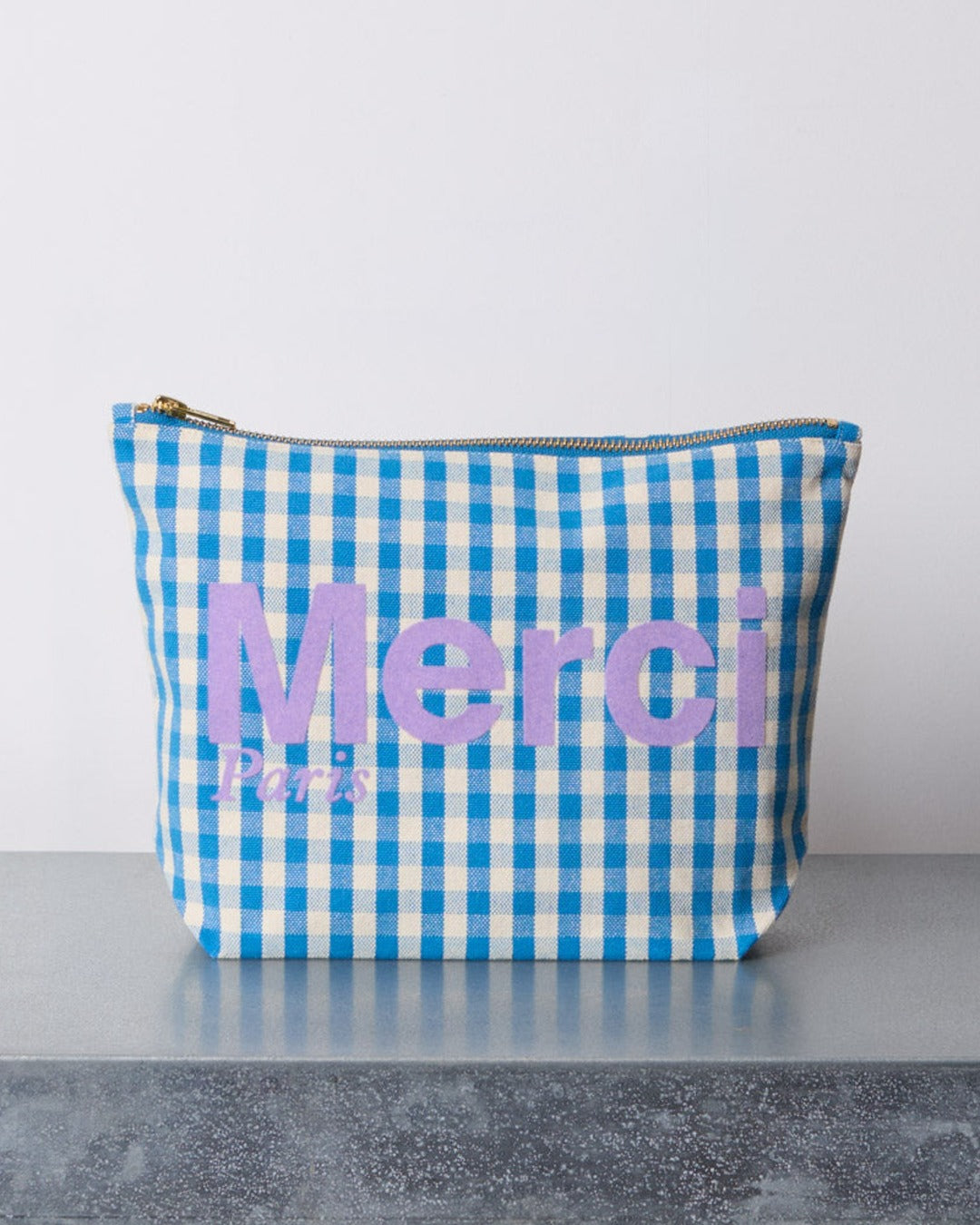 Merci - Vichy cotton clutch - Blue and Ecru