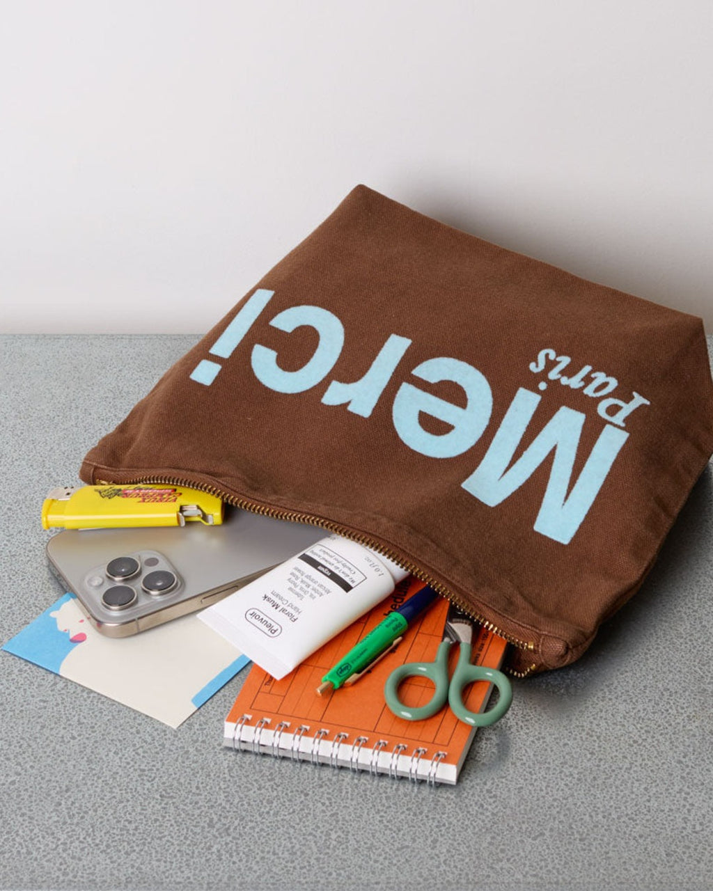 Merci - Cotton pouch - Brown & Blue