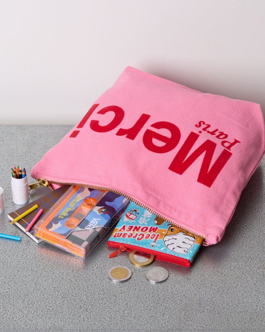 Merci - Cotton pouch - Pink & Red