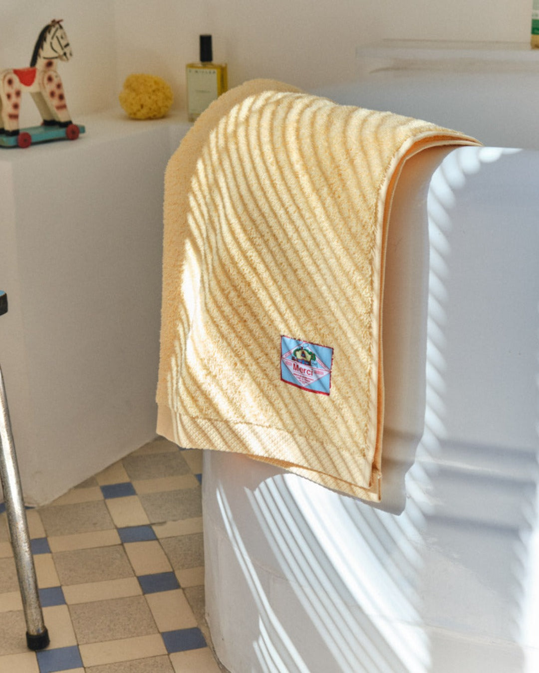 Merci - Serviette De Bain En Éponge - Jaune Zénith