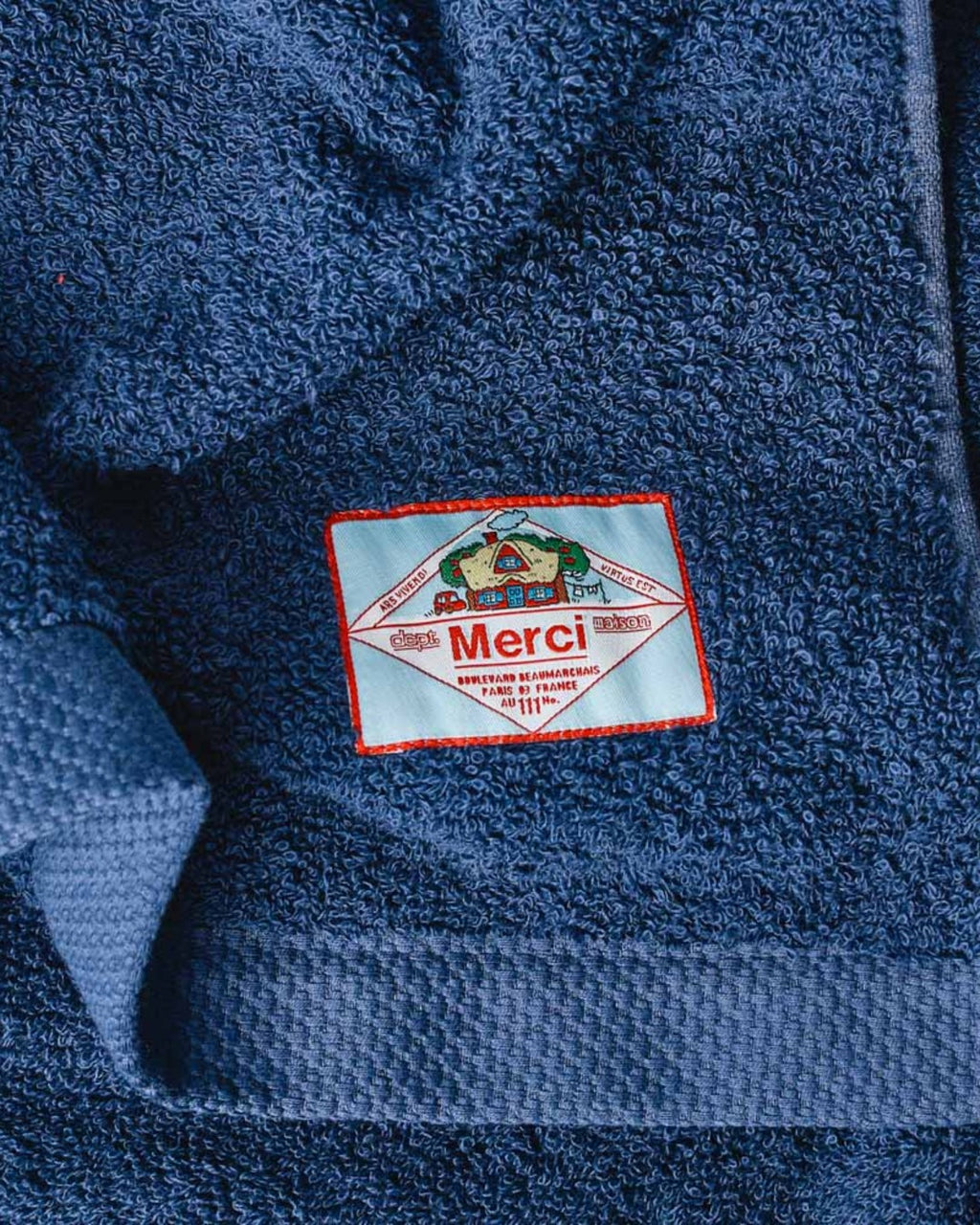 Merci - Serviette De Bain En Éponge - Bleu Nuit