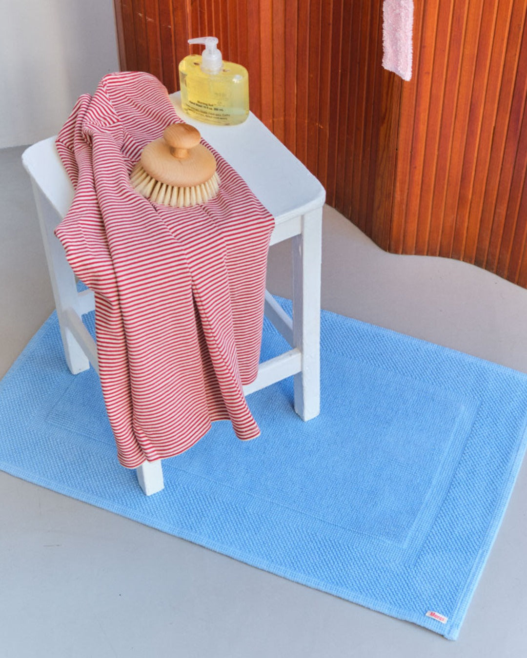 Merci - Tapis De Bain En Coton - Bleu Jour
