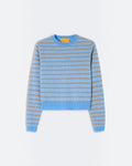 Guest In Residence - Pebble Stripe Shrunken Crew Sweater - Delft Blue Combo